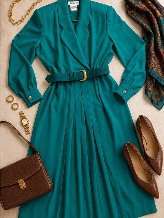 Talbots Dresses & Skirts - Vintage Talbots Teal Belted Midi Dress Size 8 Made in Hong Kong 80s 90s